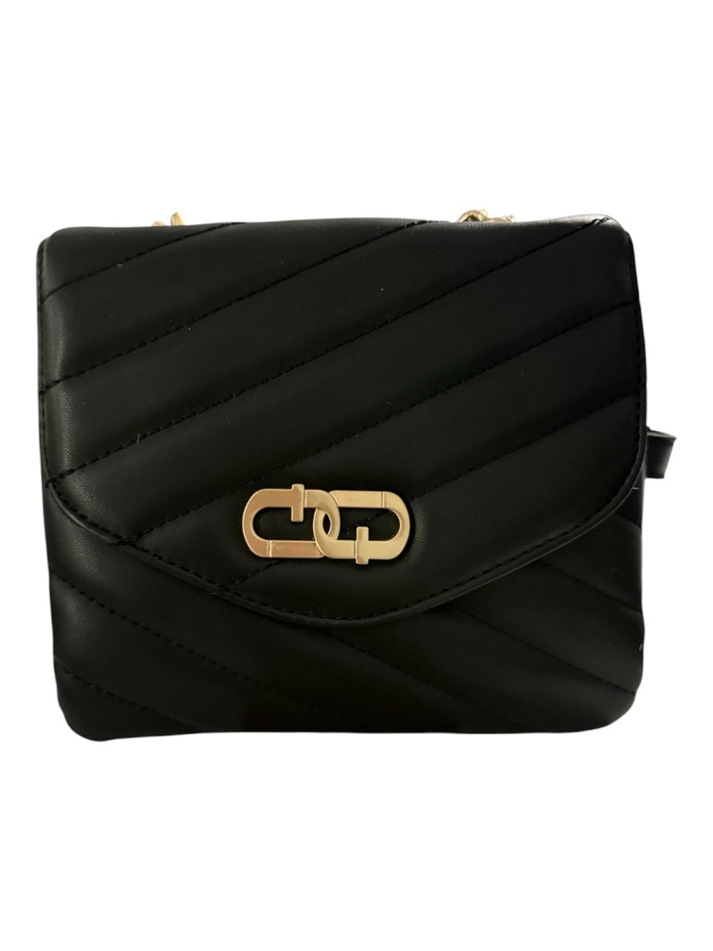 Time and Tru Black Quilted Crossbody Purse Gold Chain NWT